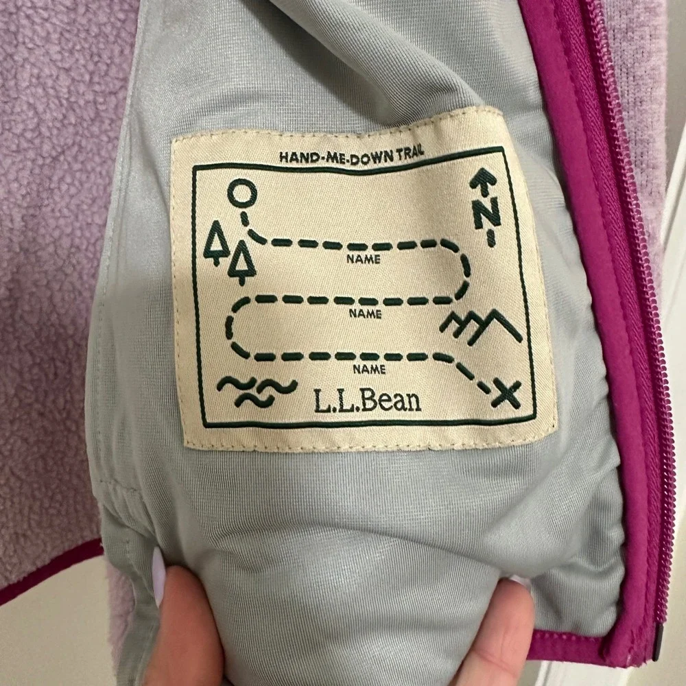 LL Bean | Girls Kids Heathered Purple Full Zip Fleece Hooded Sweater Jacket, M